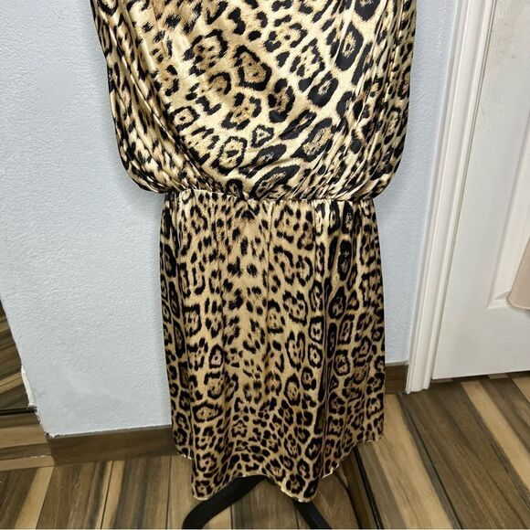 REEM Silk Cape Cowl Neck Cheetah Animal Print Gold/Black Medium Dress Sz Large - Picture 5 of 11